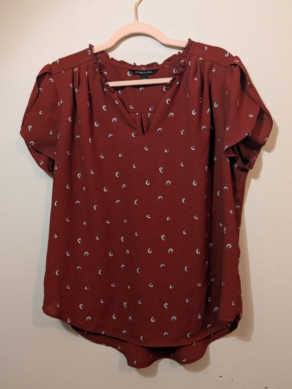 41 Hawthorn Tiffany Tulip Sleeve Blouse Ruffles Maroon Size XL